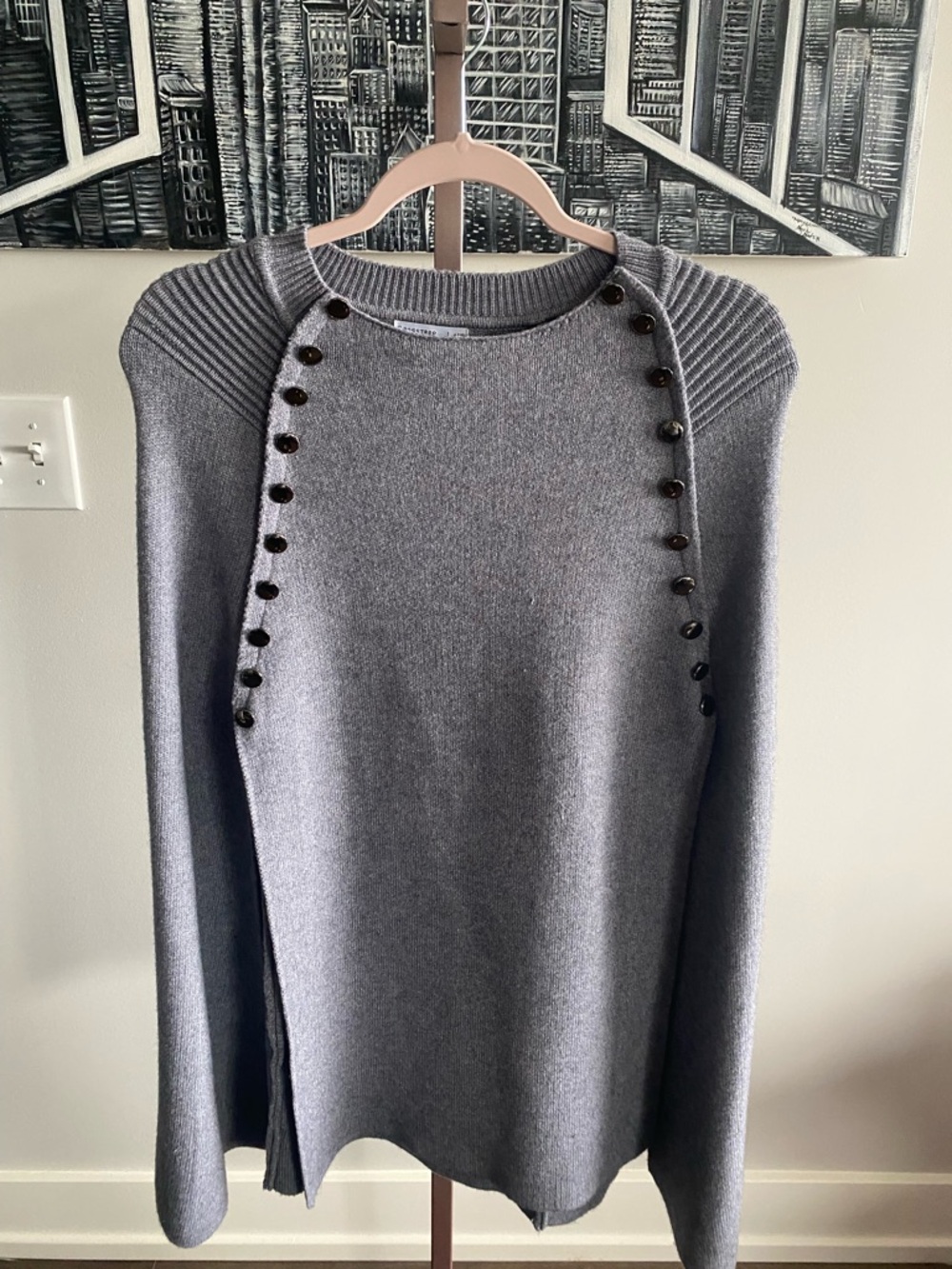 Crosstree Lane Gray Silver Button Accent Women's Sweater Poncho One Size